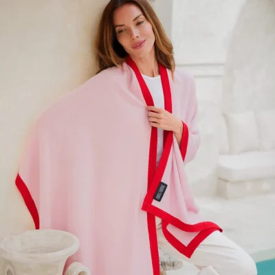 Mimi & Thomas <span>Personalised Pink Red Border Pure Cashmere Wrap</span>